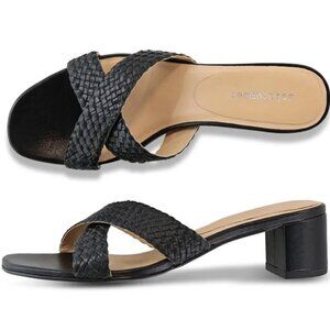Salt + Umber Mallorca Black Braided Leather Slide Heels 10